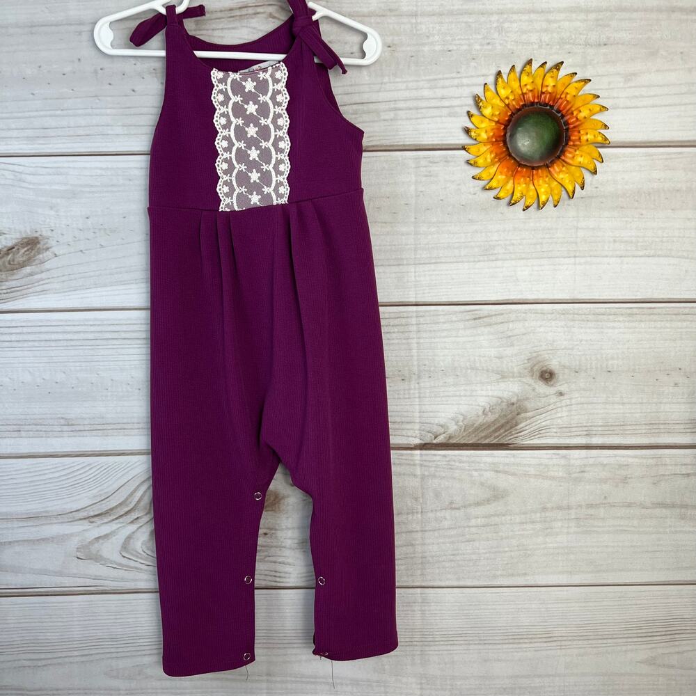 Bailey's Blossoms Purple Ribbed Lace Embellished Jumpsuit‎ Romper Kids Size 3T